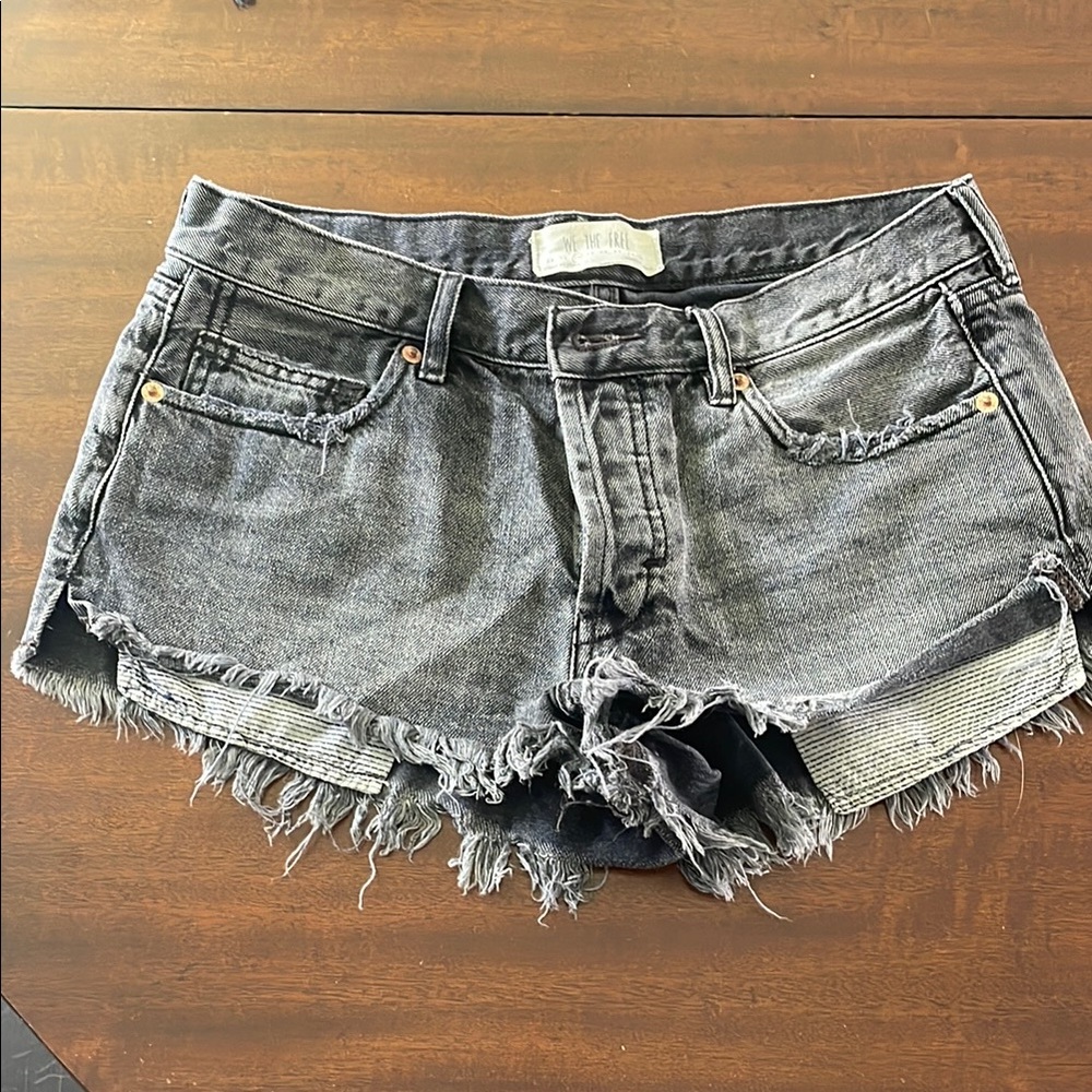 Free People Distressed Gray Denim Shorts